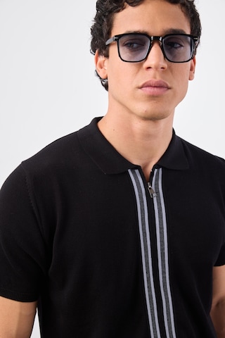 Dufy Siyah Polo Fermuar Yaka Düz Kısa Kollu Slim Fit Erkek Triko Siyah