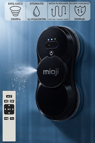 Mioji VLR2 Cam Temizleme Robotu Ultrasonik Su Spreyli Akıllı Navigasyonlu Uzaktan Kumandalı - Siyah