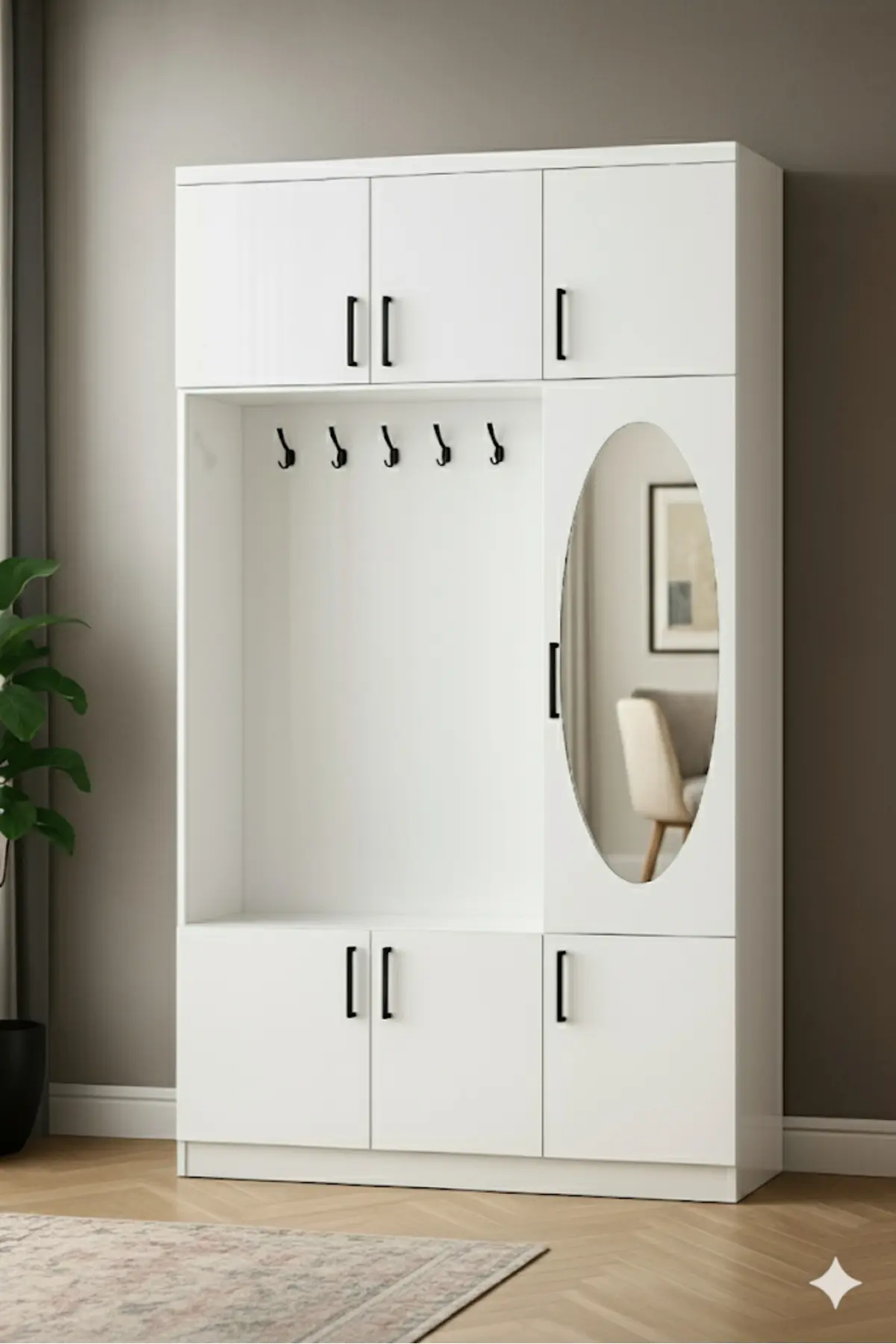 Vestiyer Oval Aynalı .sınıf Mdf 210 135 Beyaz
