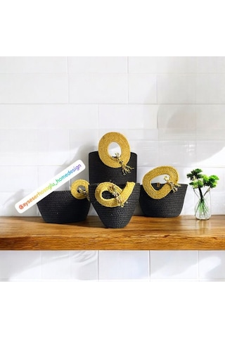 4'lü Hasır Sepet, Jüt Ip Sepet, Dekoratif Sepet, Hediyelik Sepet, Hasır Dekor Sepet
