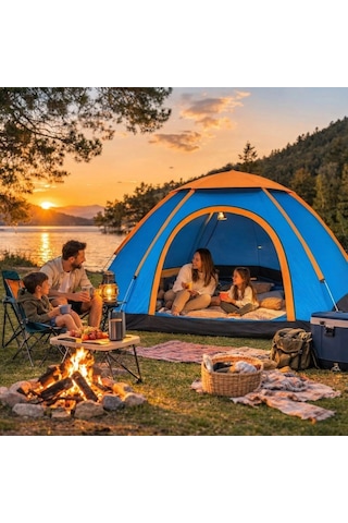 3 Kişilik Yarı Otomatik Kurulum Kamp Çadırı Suya Dayanıklı, Taşıma Çantalı Outdoor Aile Çadırı, Pi Çok Renkli