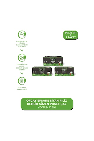 Ofçay Efsane Siyah Filiz Demlik Poşet 3'lü 30 x 15 G