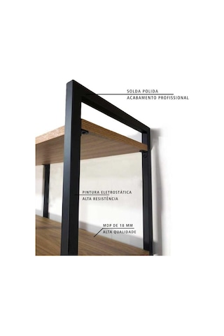 Metal Tv Ünitesi, Tv Sehpası, Duvar Ünitesi Atlantik Çam Metal Ayaklı Siyah 200x34x185 Siyah