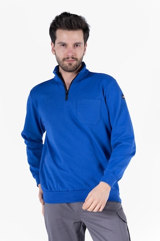 2 İplik Dik Yakalı Fermuarlı Sweatshirt Saks Mavi