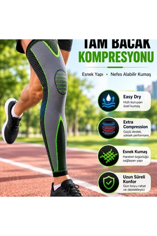 Ergonomik Uzun Spor Dizliği Esnek Kumaşlı Tam Boy Kompresyon Desteği