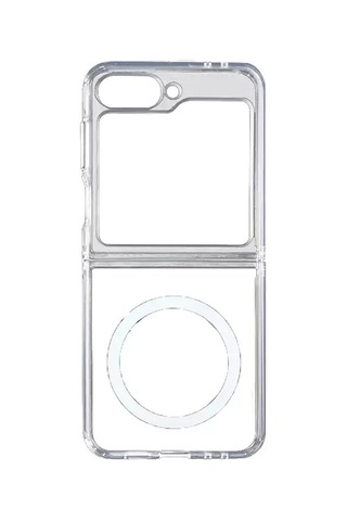 Zore Samsung Galaxy Uyumlu Z Flip 7 Kılıf M-safe Şarj Özellikli Şeffaf Sert Pc Zore Embos Kapak - Şeffaf