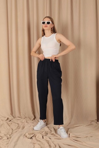 Saklımoda Beli Lastikli Düz Kadın Lacivert Pantolon Çok Renkli