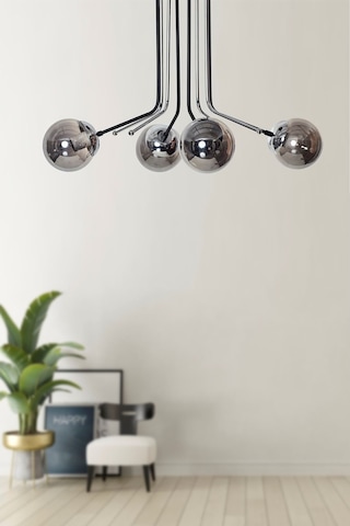 Luzarana Optik 4 Lü Krom Siyah Metal Gövde Füme Camlı Tasarım Lüx Avize Çok Renkli