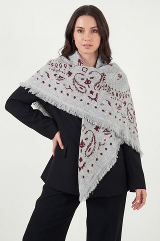 Lela Bayan Şal 6941302 Gri-bordo