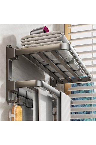 Banyo Havlu Askıları, Banyolar İçin 2 Katlı Havlu Askıları, Alüminyum Çay Havlu Askıları, Mutfak Tuvalet Otel Ofis İçin Çift Çubuklu Havlu Rafları Gri 60cm Gri