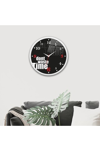 Decorita Cam Saat | Don't Waste Time Black | Çap40cm Çok Renkli