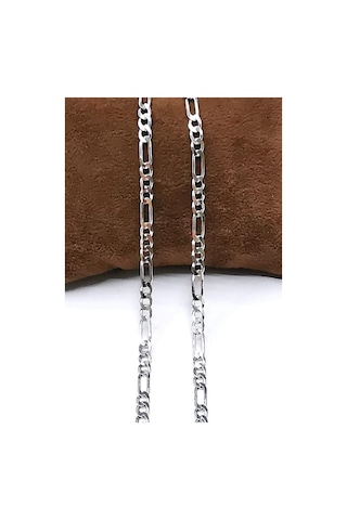 Omar Silver Unisex Figaro 3,6 Mm Rodyum Kaplama Gümüş Kolye Zinci-Rodyum Kaplama-55 Cm