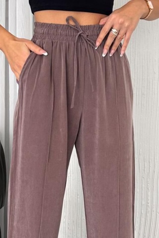 Feela Moda 2007 Bağcıklı Beli Lastikli Modal Çımalı Palazzo Kadın Pantolon Vizon