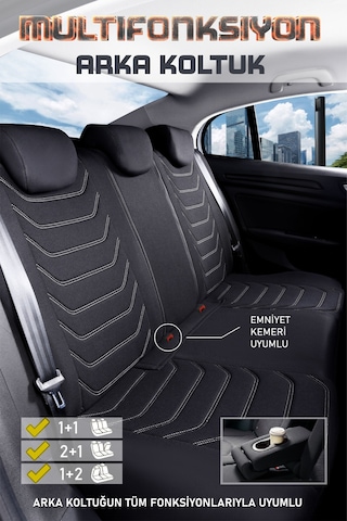 Citroen C5 Aircross Uyumlu Lüx Deri Detaylı Oto Koltuk Kılıfı Ön Arka Takım Carbon Serisi Siyah Beyaz