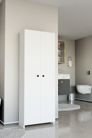 Alpaevmobilya Çok Amaçlı 2 Kapaklı 5 Raflı 150 Cm Banyo Dolabı Organizer Düzenleyici Ve Çamaşır Odası Dolabı Beyaz