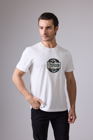 Marıne Tee Deniz Temalı Ribana Bisiklet Yaka Pamuk T-shirt-3078 Saf Beyaz