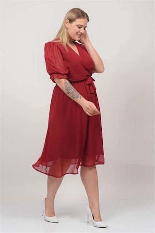 Dip Moda Kadın Astarlı Büyük Beden Şifon Elbise Dpnb8062 Bordo