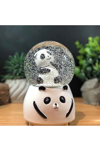 Sevimli Panda Kar Küresi & Kişiye Özel Melek Kanatlı Kolye Hediye Seti