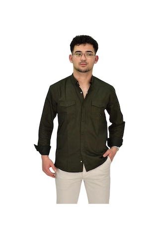 Erkek Spor Likralı Gömlek Bgl-st04343 Yeşil