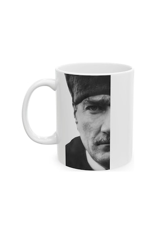 10 Kasım Atatürk Baskılı Porselen Beyaz Lüks Kupa Bardak Beyaz