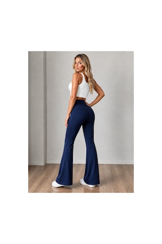 Unika Boutique Kadın Siyah Yüksek Bel Toparlayıcı İspanyol Paça Tayt Spor Tayt Pantolon Lacivert