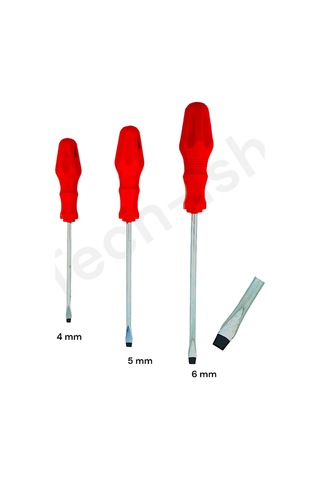 Düz Tornavida Seti 3'lü Düz Uçlu Kırmızı Saplı