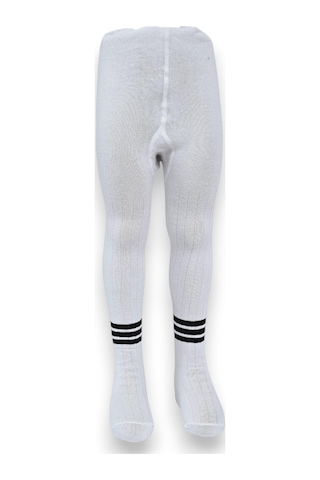 Çizgili Pamuklu Çocuk Külotlu Çorap Beyaz