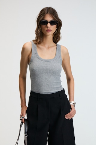 Ethıquet Lıllesol Kadın Fitilli Görünümlü Slim Fit Vücuda Oturan Havuz Yakalı Pamuklu Basic Antrasit