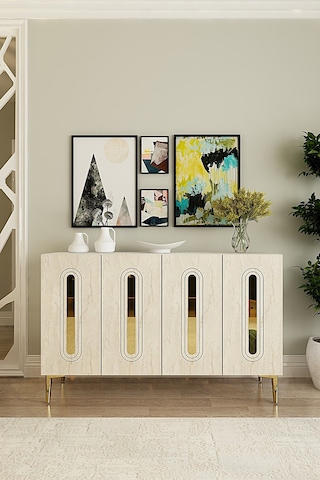 Ka1206btg Rany120 Konsol, Kahve Köşesi Ve Tv Sehpası Beyaz-traverten Kapak-gold 120cm Beyaz-traverten-gold
