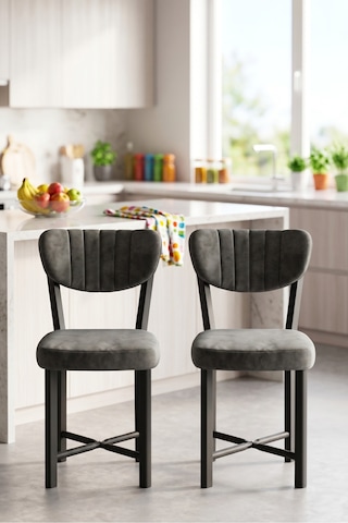 Sandalye 2 Adet Baby Face Kumaş Metal Ayak Modern Mutfak Sandalyesi Cafe Balkon Ofis Elma Antrasit