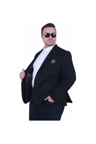 Starbattal Erkek Büyük Beden 4 Drop Blazer Şönili Ceket 500602 Sıyah Siyah