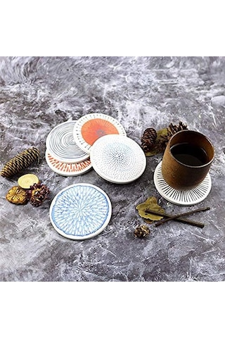 İçecekler İçin 6'lı Bardak Altlığı Seti Emici Yuvarlak Seramik Taş Bardak Altlığı Çok Renkli