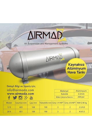 Kaynaksız Aluminyum Hava Tankı  20 Litre