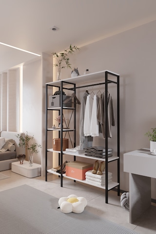 Via Portmanto Modern Metal Gövdeli Raflı Askılı Açık Portmanto Beyaz