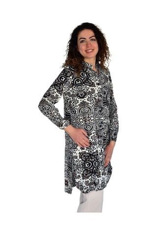 Kadın Uzun Pano Baskılı Desen Viscon Bluz Bgl-st04295 Siyah