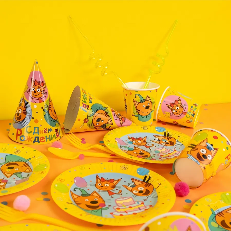 Davajdarit' Üç Kedi Çocuk Partisi İçin Tek Kullanımlık Yemek Seti 150736231 100 adet