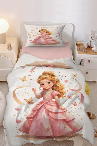 Pembe Prenses Kelebekli Tek Kişilik Çocuk Nevresim Seti Pembe