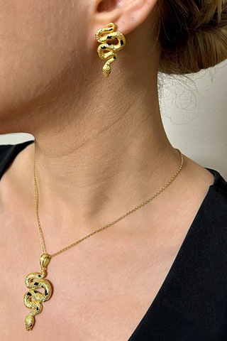 18k Altın Kaplamalı 925 Ayar Gümüş Yılan Set - 67021702 Altın