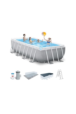 İntex 26792np Dikdörtgen Prefabrik Aile Havuzu 488x244x107cm Merdiven + Örtü + Filtre Set