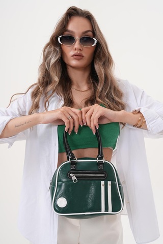 Kadın Retro Spor Ayarlanbilir Askılı El Kol Ve Omuz Çantası Yeşil - Beyaz