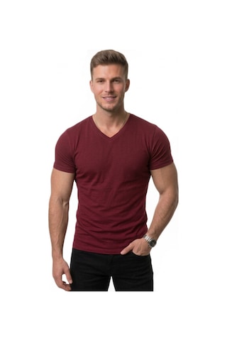 Deepsea Bordo Dar Kesim Erkek Tişört 1801165-Bordo