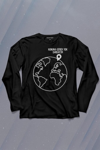 Konuma Gerek Yok Dünya Minimal Uzun Kollu Tişört Baskılı T-shirt 001