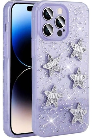 Apple Uyumlu iPhone 14 Pro Max Kılıf Airbagli Simli Arka Yüzey Zore Işıltı Silikon Kapak Lila