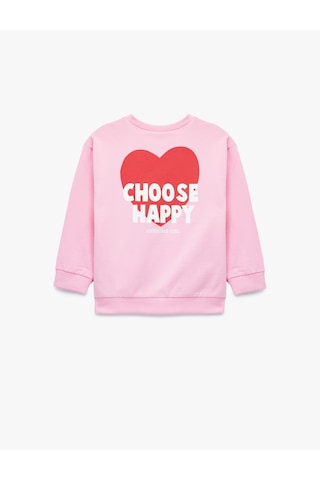 Koton Uzun Kollu Bisiklet Yaka Kalp Baskılı Pamuklu Sweatshirt Pembe 6wmg10103ak Gül