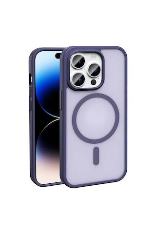 Ardemix Apple Uyumlu iPhone 14 Pro Max Kılıf Magsafe Şarj Özellikli Mat Arka Yüzey Sio Kapak-koyu Koyu Mor