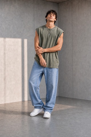 Thiff Erkek Oversize Kolsuz T-shirt Tişört Atlet Küf