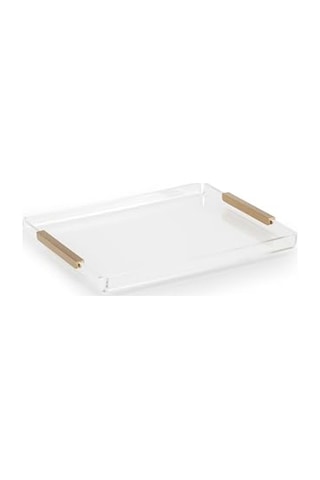 Memonza Şeffaf Akrilik Dekoratif Tepsi Pirinç Kulplu Orta Boy 26 X 21 X 2,5 Cm Organizer Sunum Tepsisi Diğer