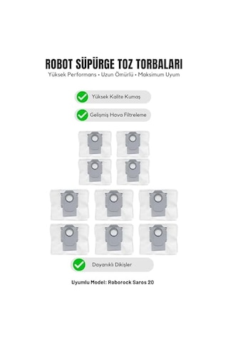 Roborock Saros 20 İle Uyumlu 10'lu Toz Torbası Genel
