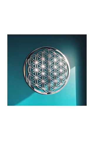 Yaşam Çiçeği Tekli Mdf Üzeri Gümüş Pleksi Duvar Dekorasyon