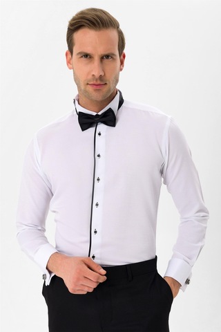 SÜVARİ Siyah Slim Fit Düz Ata Yaka Gömlek